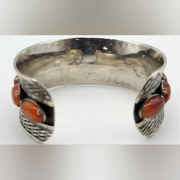 Sterling Silver Carnelian Wide Statement Cuff Bracelet - Picture 8 of 12
